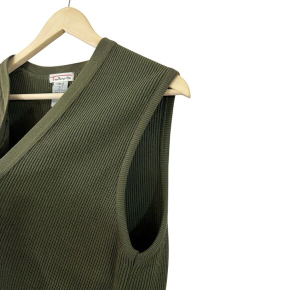 Vintage Talbots Medium Sweater Button Cardigan Vest Tunic Green Cotton Womens - Picture 7 of 12